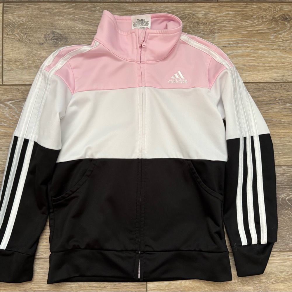 adidas Pink, White, and Black Kids Jacket
